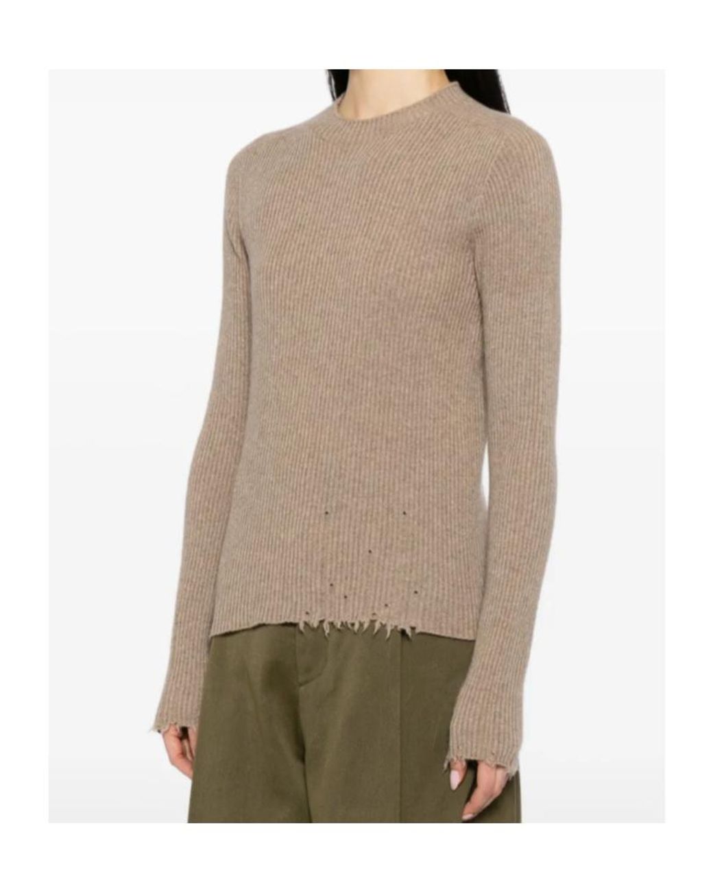 Uma Wang Brown Long-Sleeved Crew Neck Cashmere Sweater