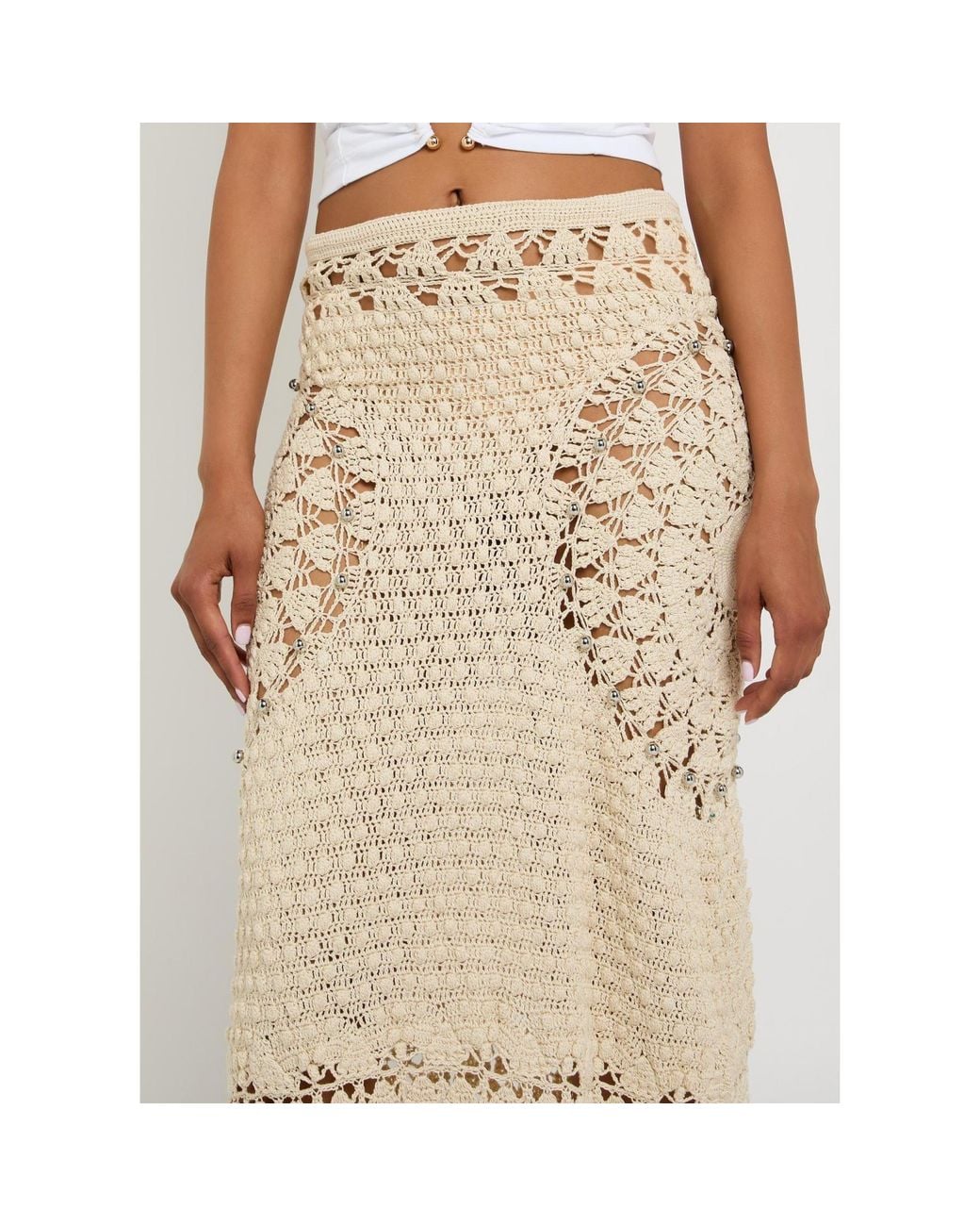 Rabanne Natural Semi-Sheer Woven Cutout Midi Skirt