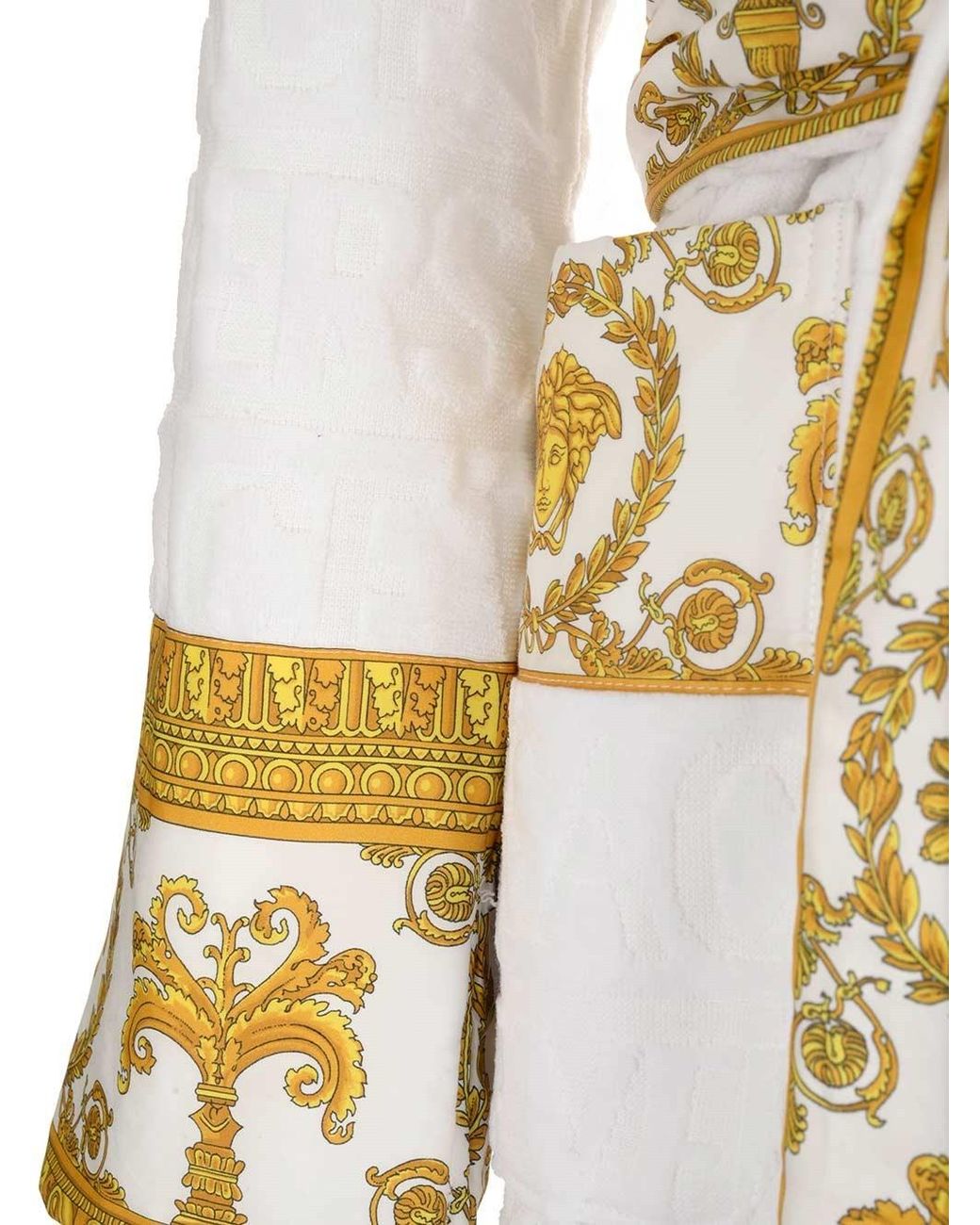 Versace White Baroque Printed Belted Waist Robe