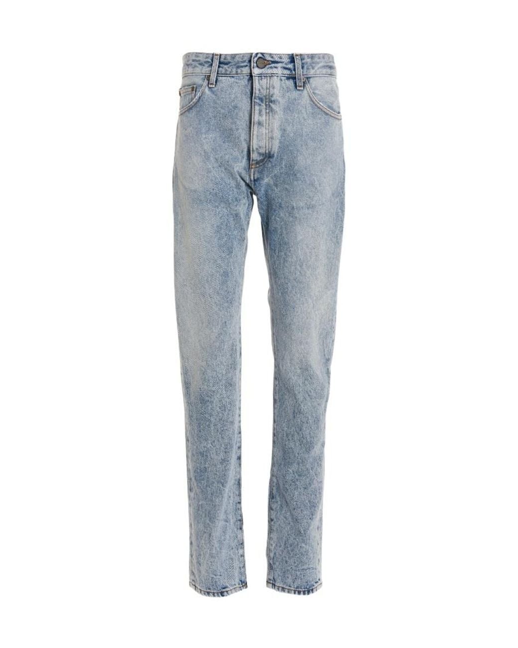 Palm Angels Blue Logo-Printed High Waist Jeans for men