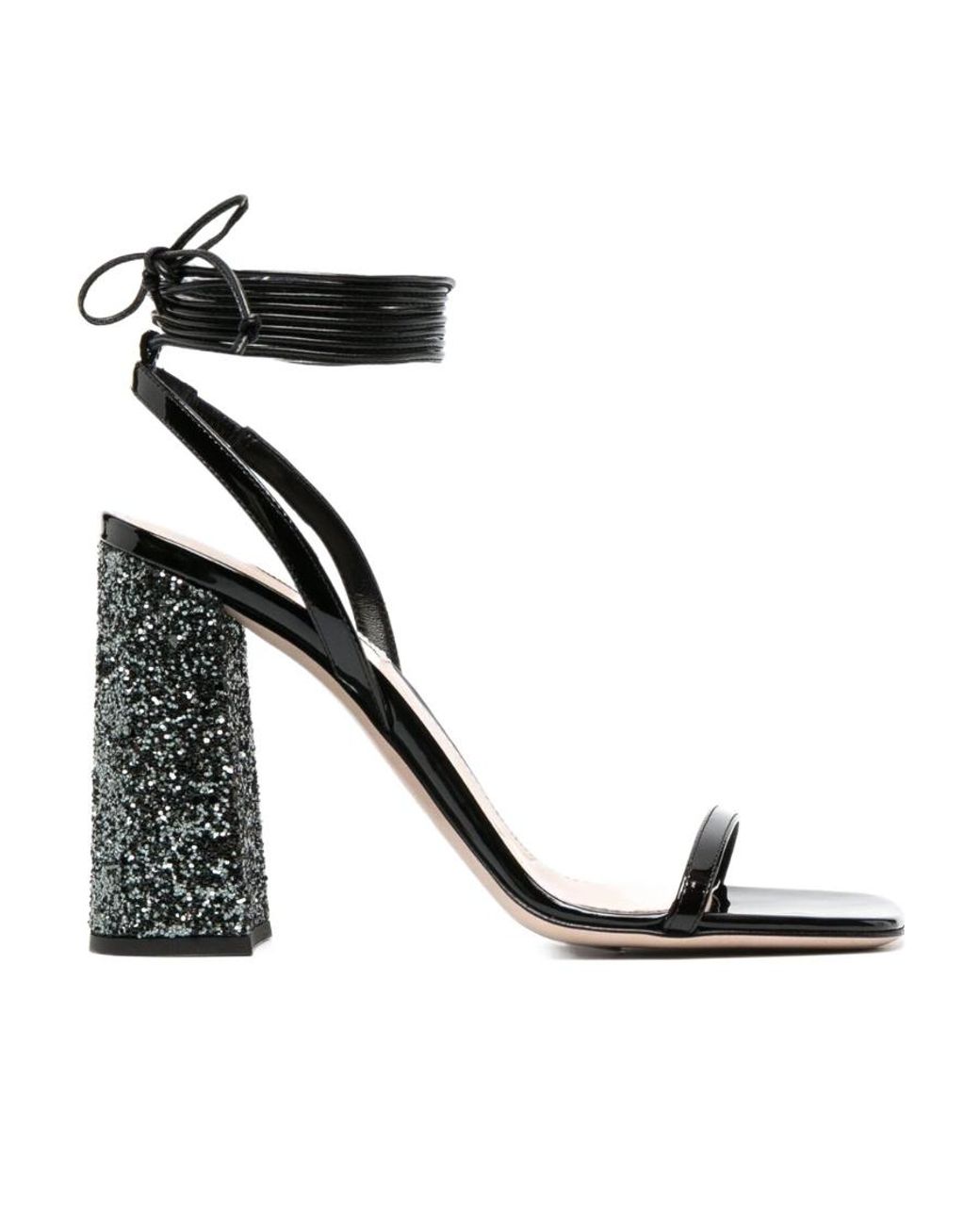 Miu Miu Black Glitter-Heel Sandals