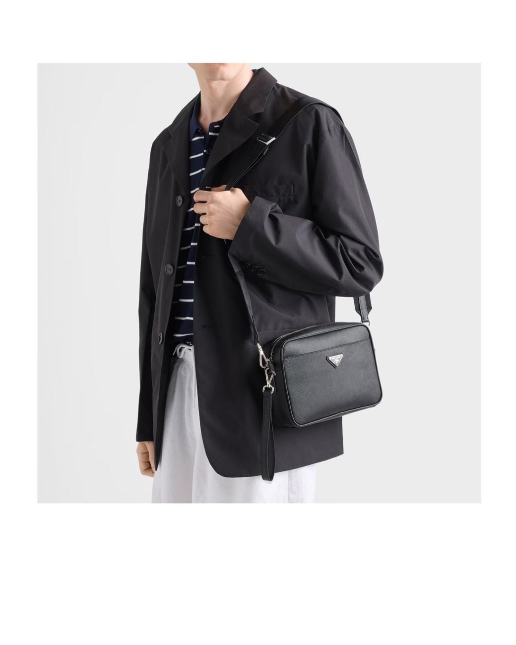 Prada Black Triangle-Logo Zipped Shoulder Bag for men