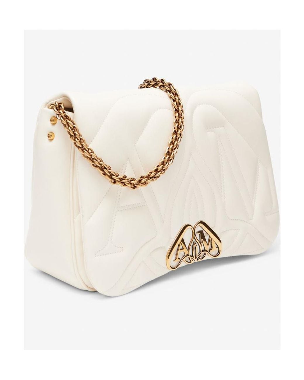McQueen White The Seal Chain-Linked Shoulder Bag