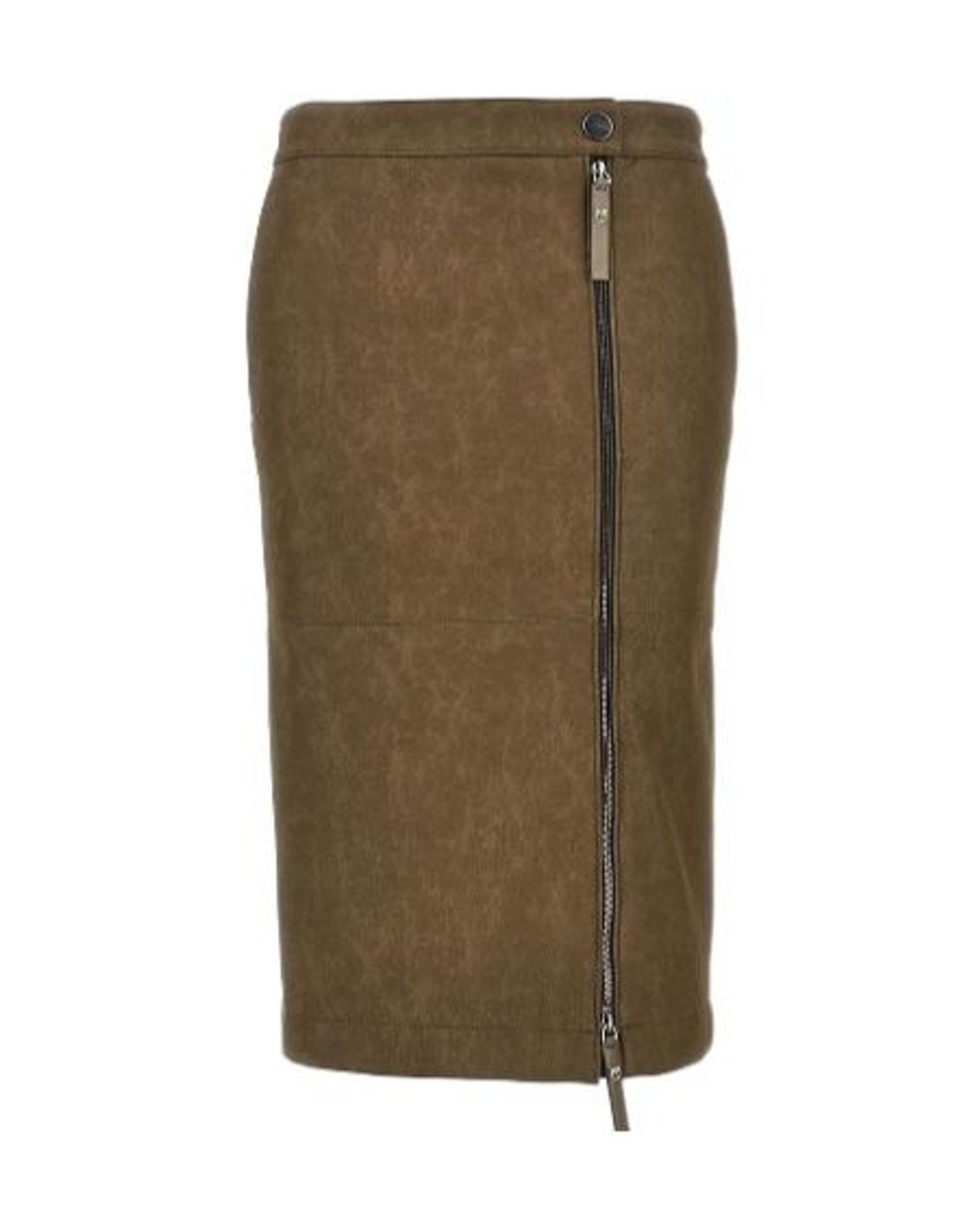 Pinko Green Zip-Detail Midi Skirt