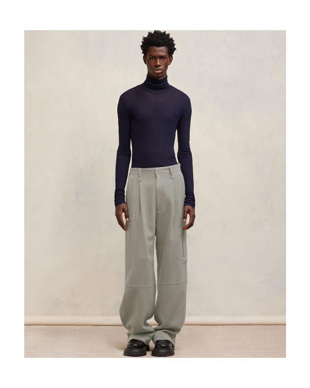 AMI Blue Ami Pleated Wide-Leg Cargo Pants for men