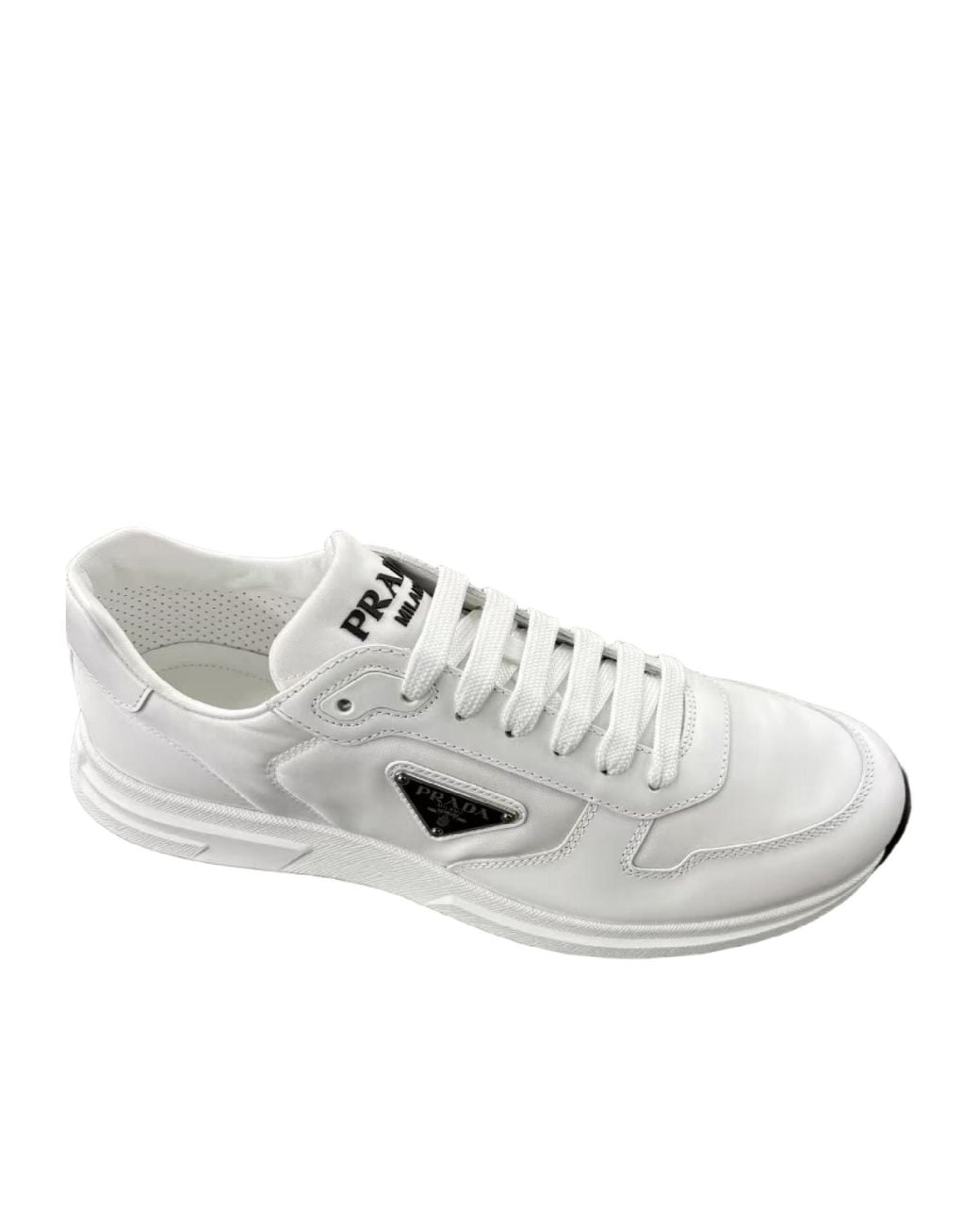 Prada White Logo Plaque Low-Top Sneakers for men