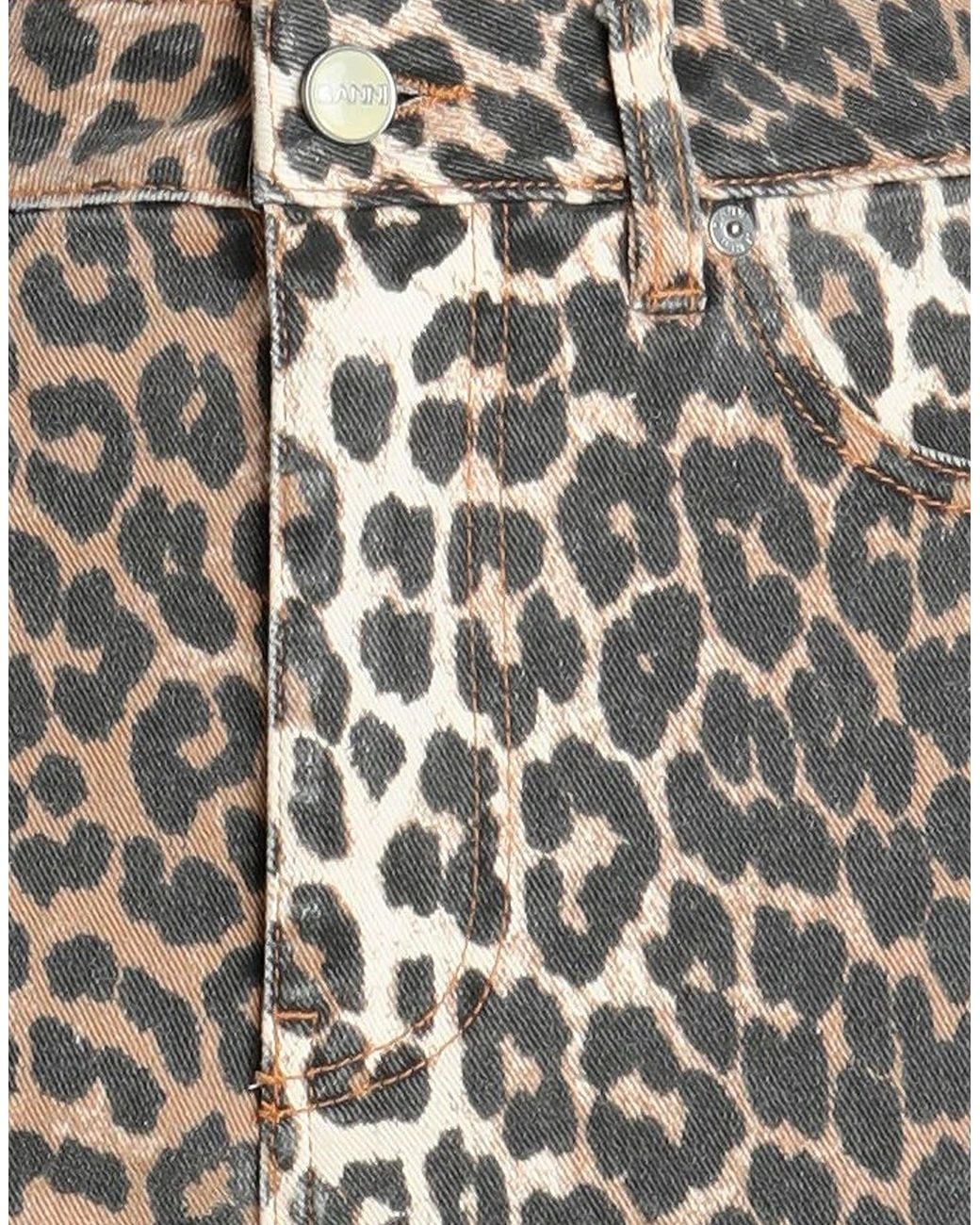Ganni Gray Leopard-Print Straight-Leg Jeans