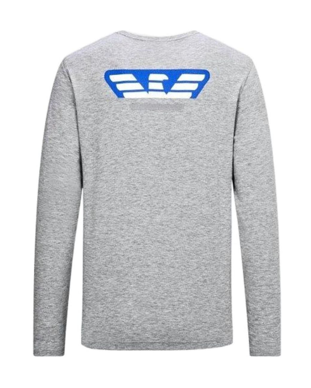 EA7 Gray T-Shirt With Round Neck And Long Sleeves for men