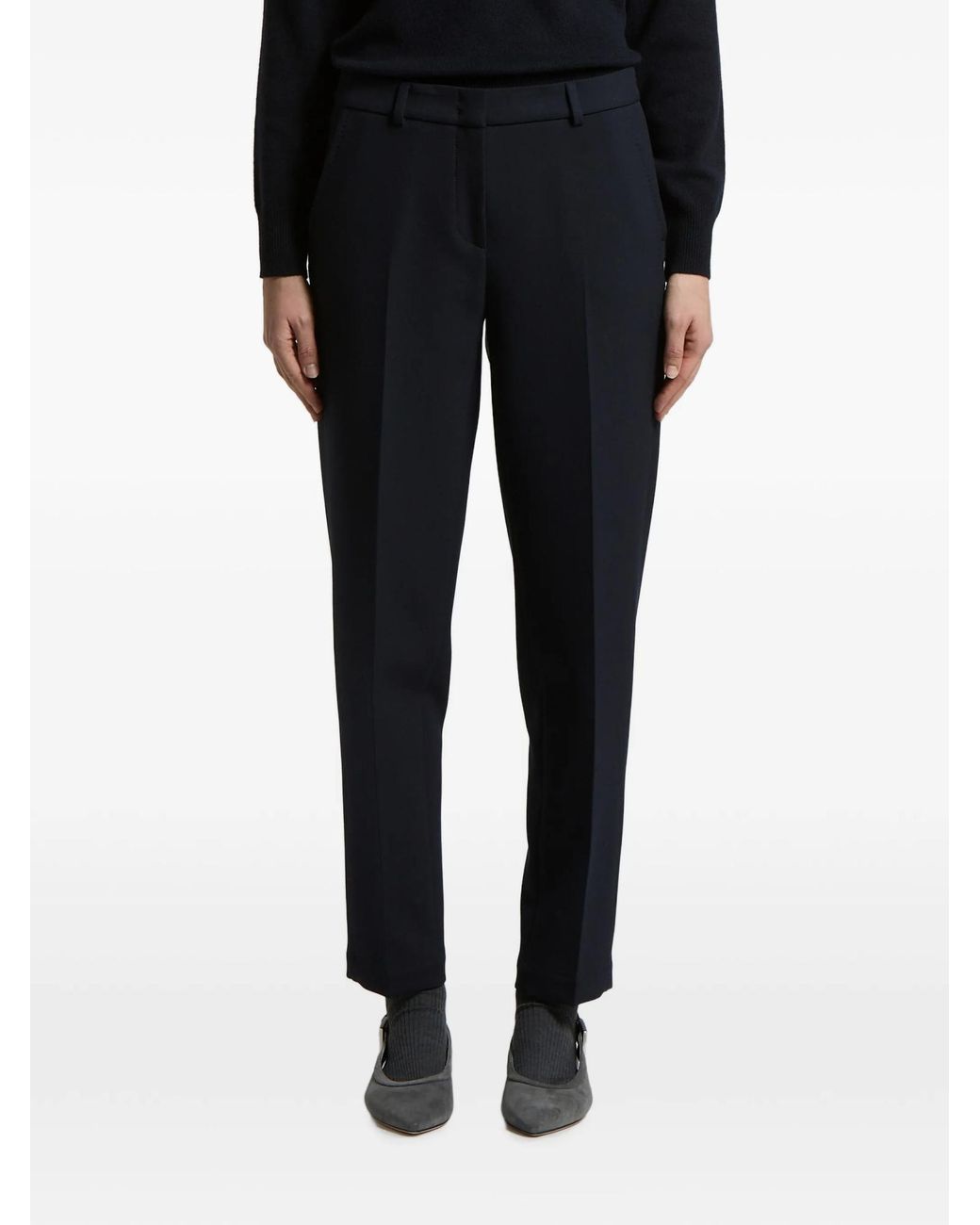 Peserico Blue Pressed-Crease Straight Leg Trousers