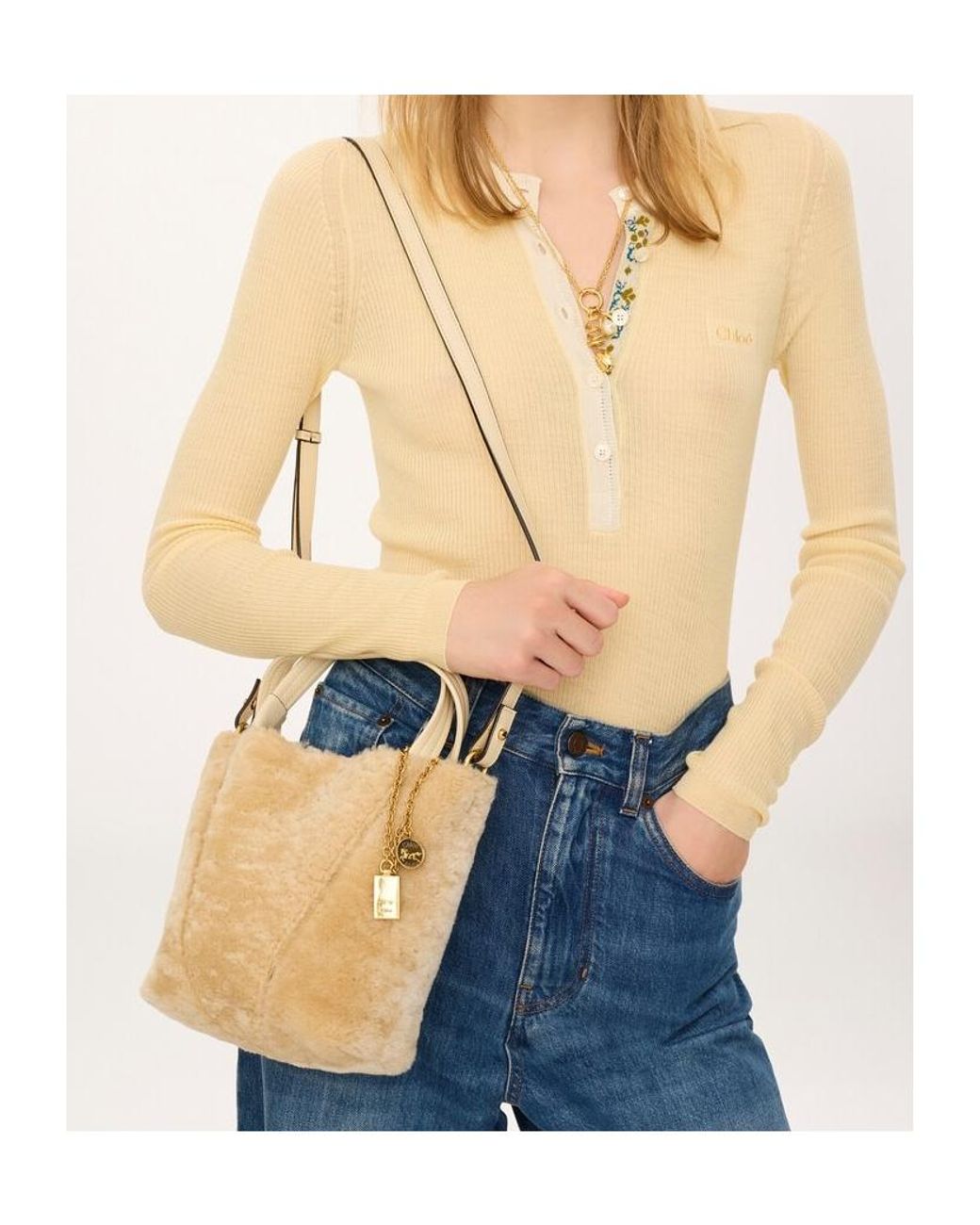 Chloé Natural Chloé Spin Chain-Detail Tote Bag