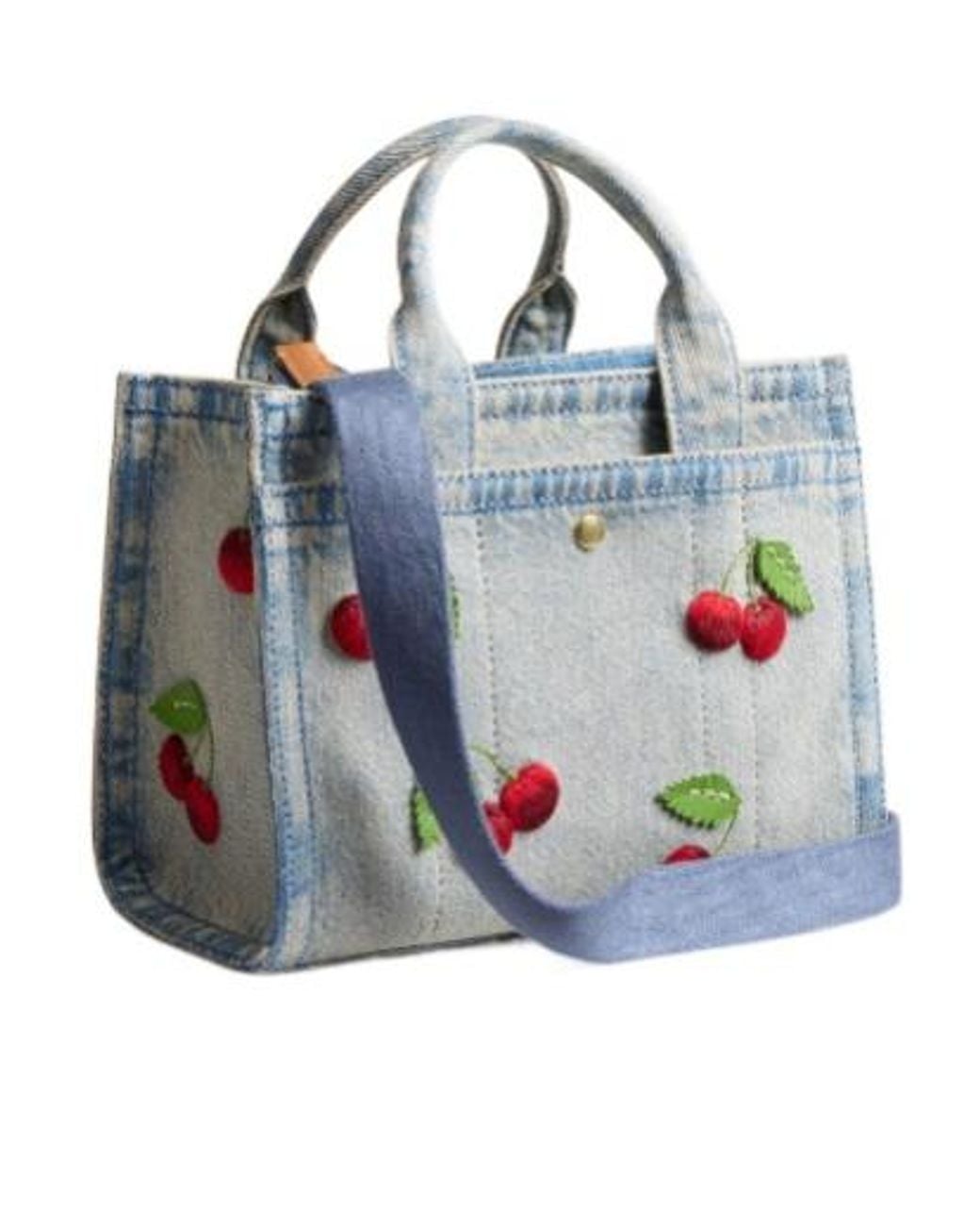 COACH Blue Cargo Tote Bag 20 With Cherry Embroidery