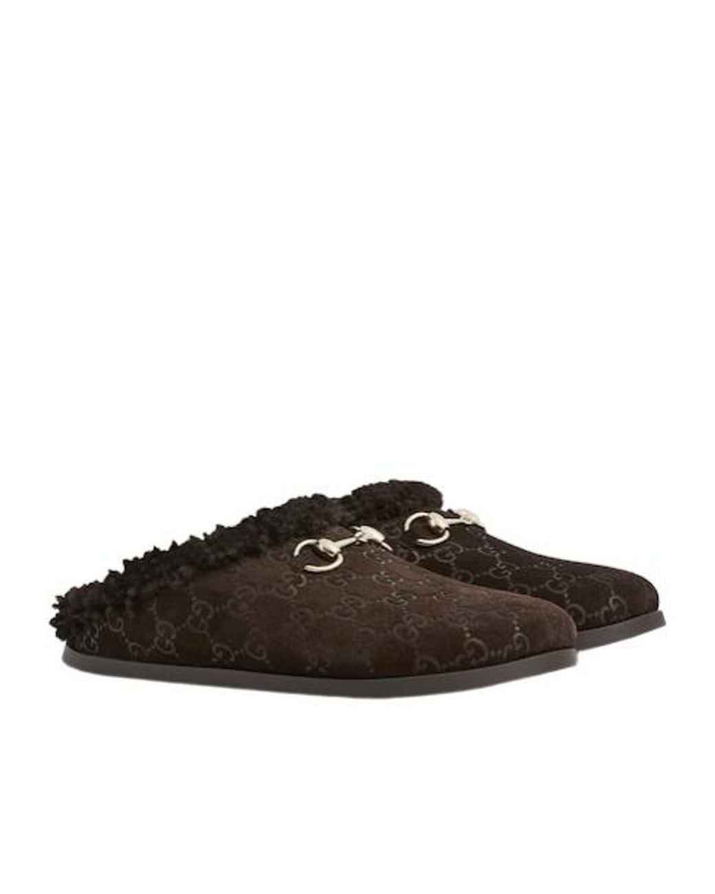 Gucci Brown Monogrammed Slip-On Sandals