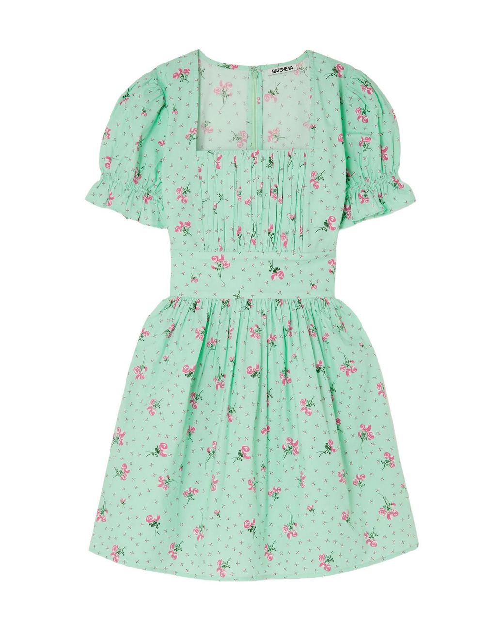 BATSHEVA Green Floralprint Cottonpoplin Mini Dress