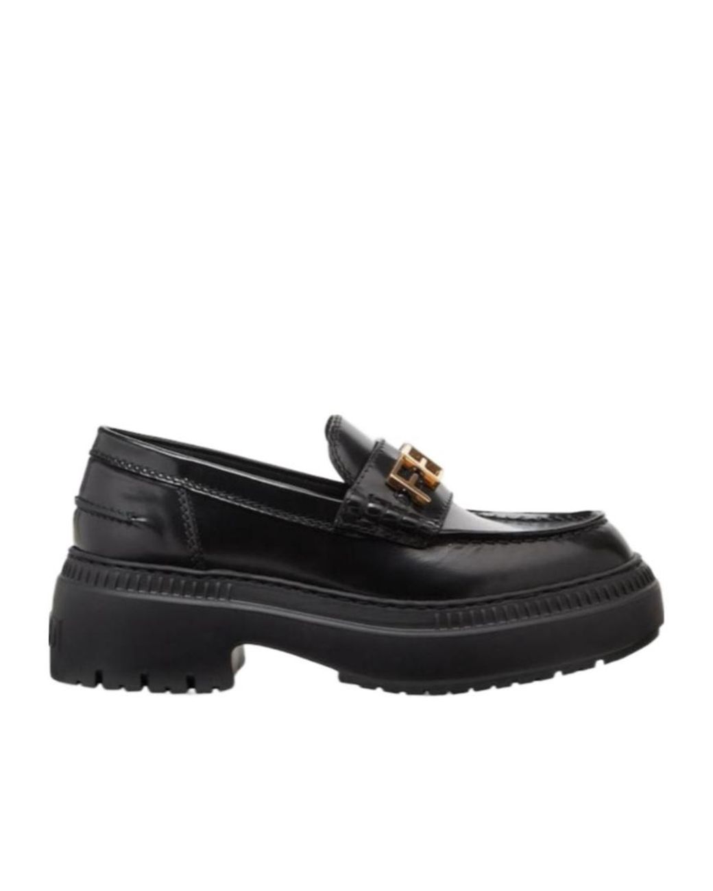Fendi Black Logo Plaque Slip-On Loafers