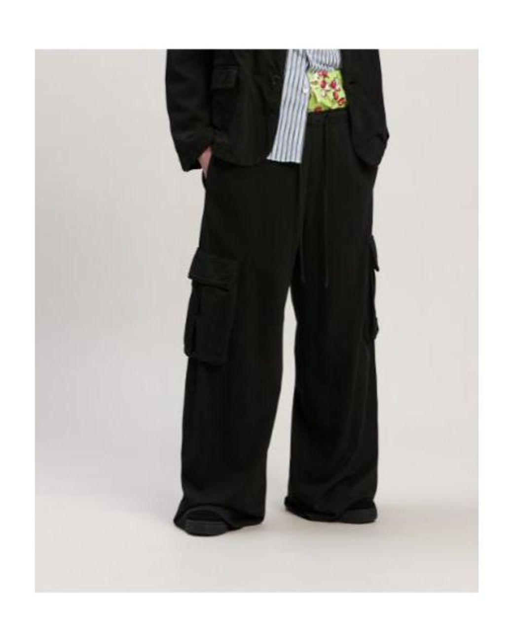 Palm Angels Black Wide Leg Drawstring Cargo Pants for men