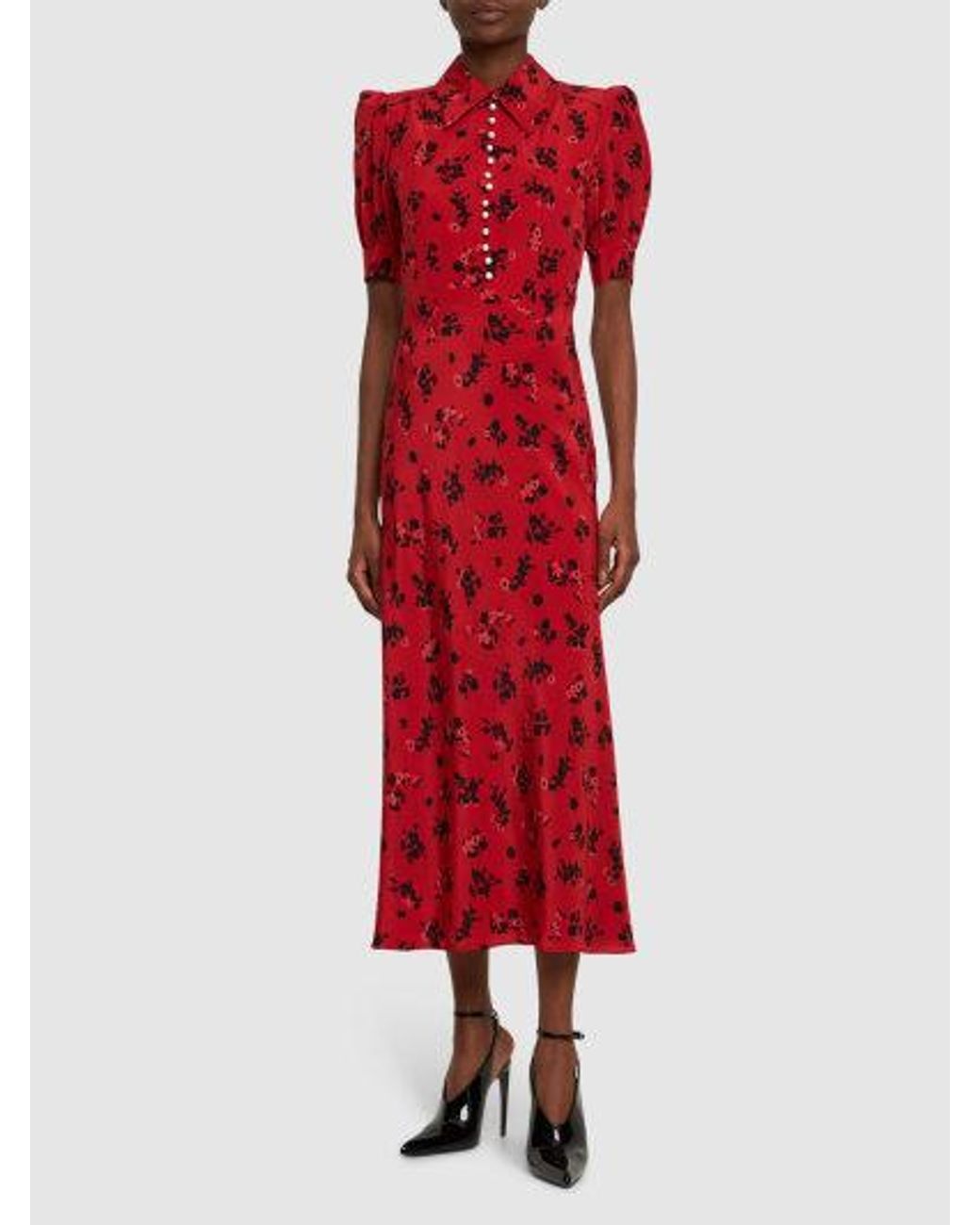 Alessandra Rich Red Short-Sleeved Long Dress