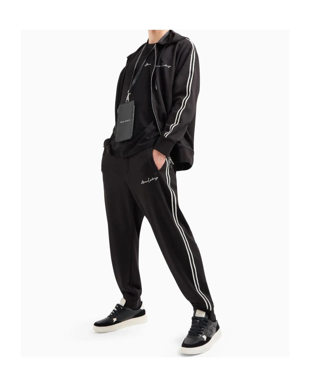 ARMANI EXCHANGE Black Zipper Cardigan Hooded Retro Sporty Sweatshirt for men