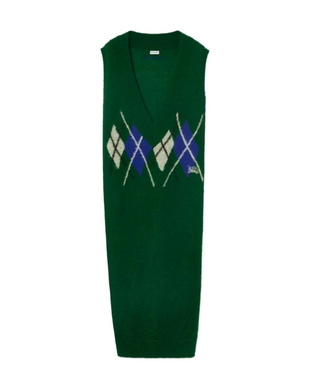 Burberry Green Argyle-Intarsia V-Neck Maxi Dress