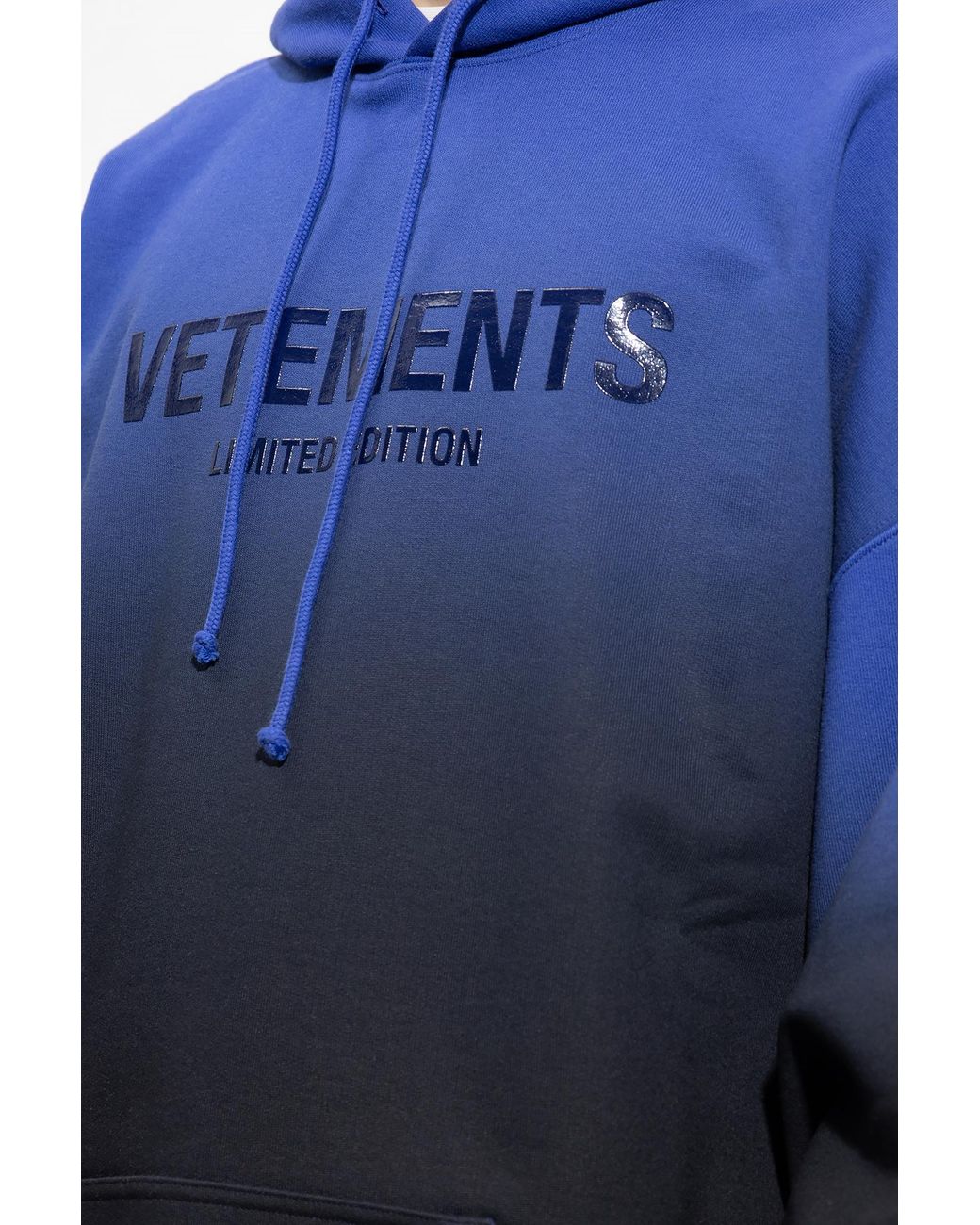 Vetements Blue Logo-Print Faded-Effect Hoodie for men