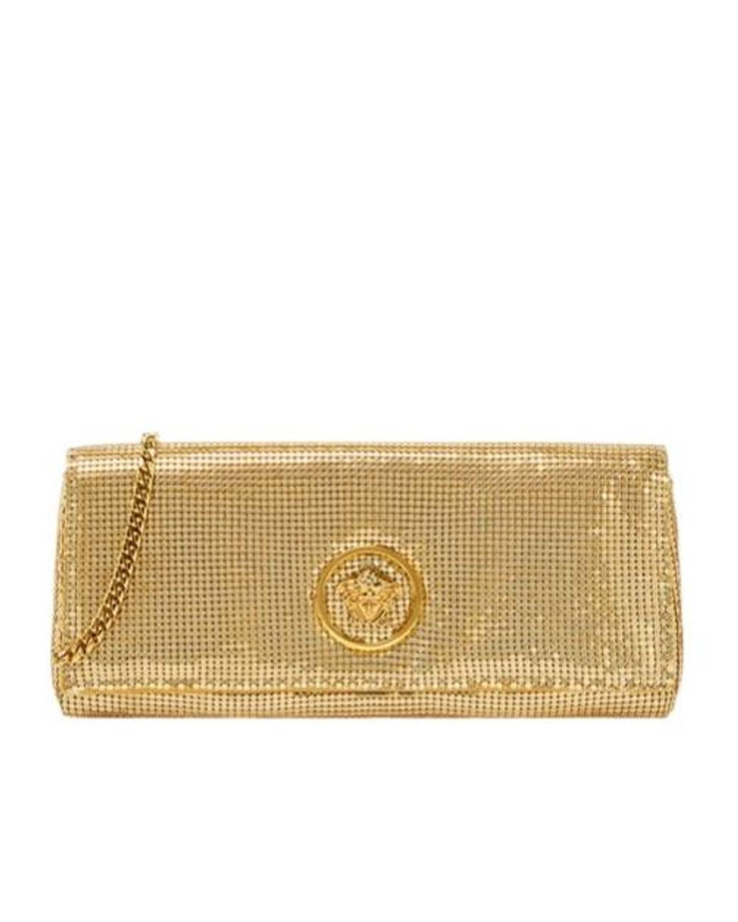 Versace Natural Embellished Chain-Linked Clutch Bag