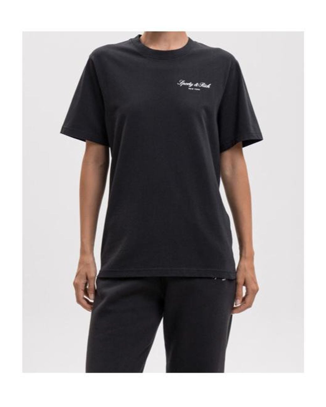 Sporty & Rich Black Logo-Print Cotton T-Shirt