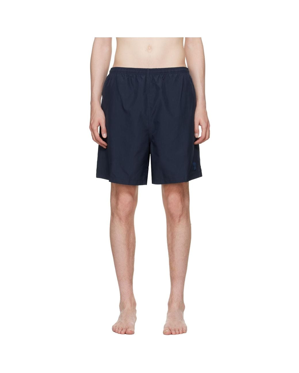 AMI Blue Logo Plain Elasticated Waistband Swim Shorts for men