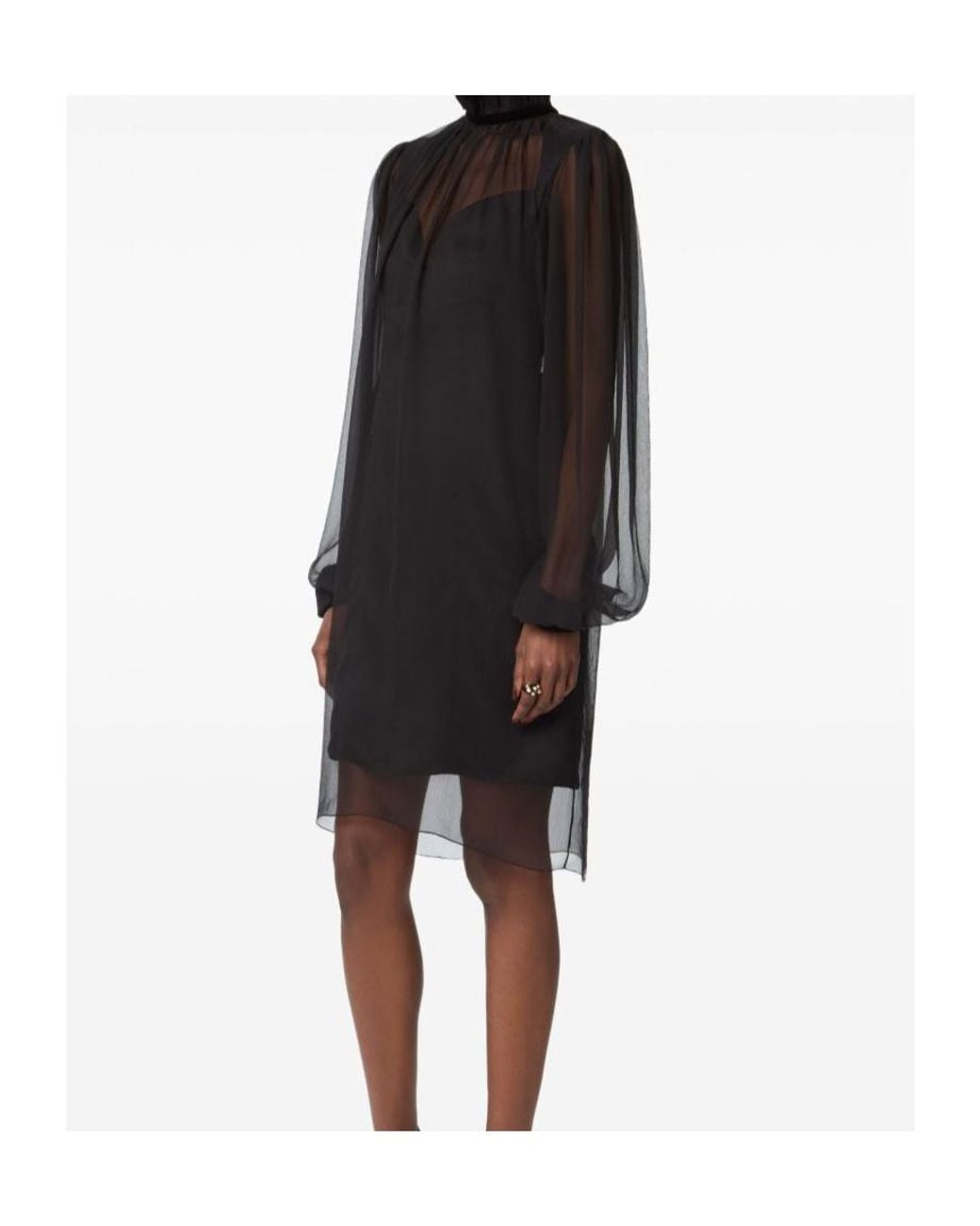 Nina Ricci Black High-Neck Balloon-Sleeve Mini Dress