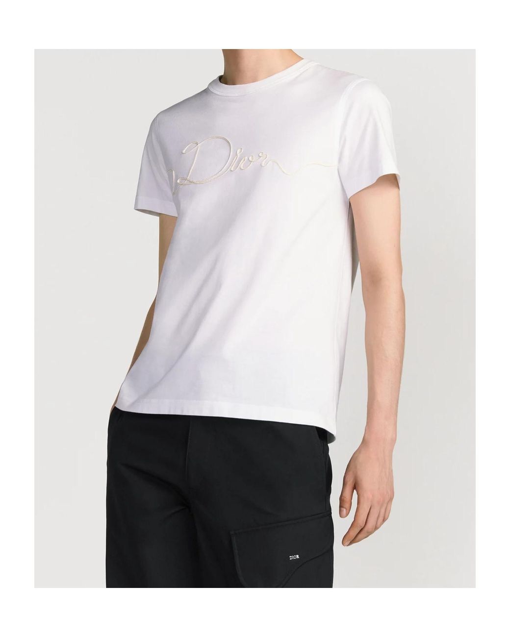 Dior White Homme Ribbon Logo Detailed Crewneck T-Shirt for men