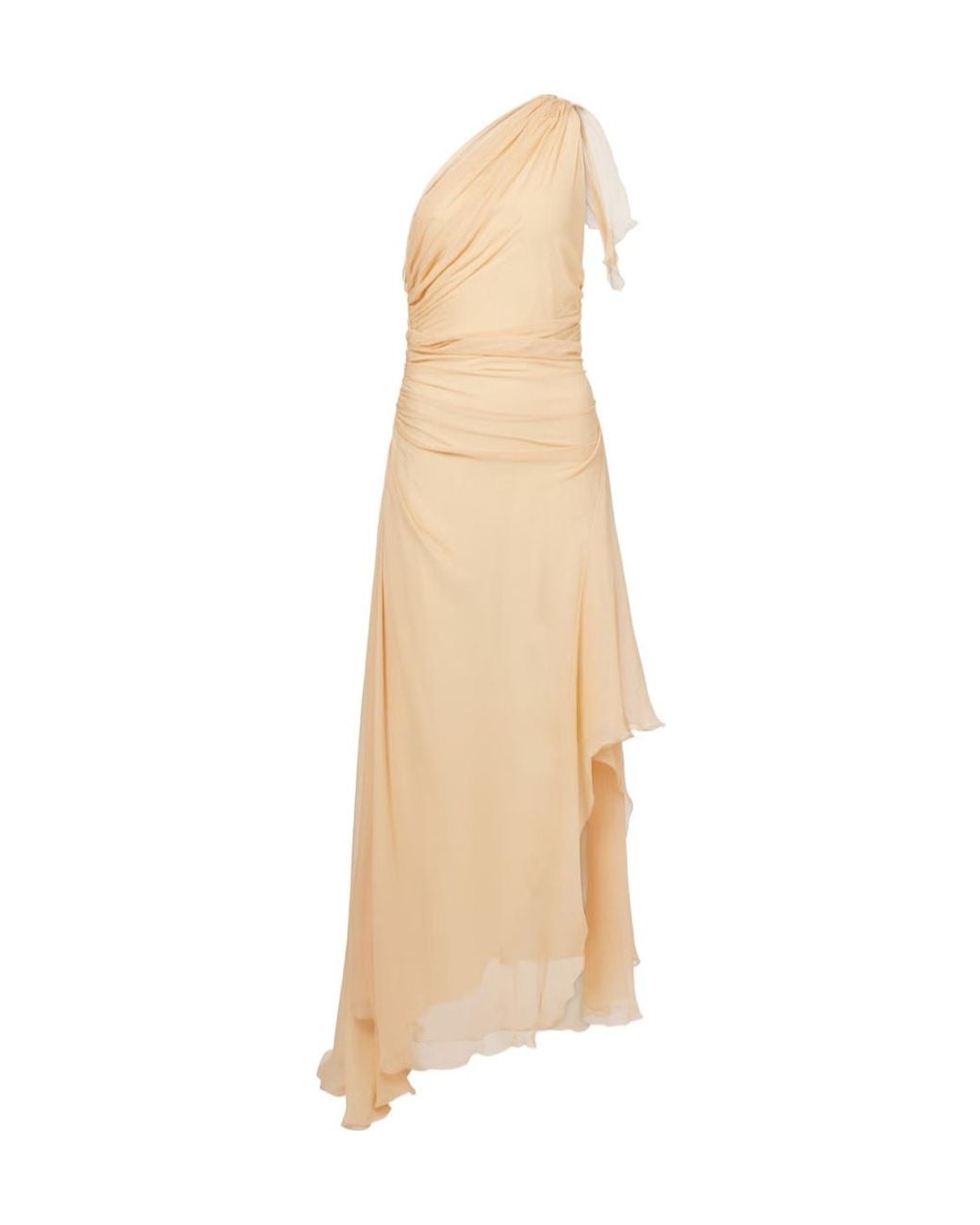 Victoria Beckham Natural Draped One-Shoulder Silk Maxi Dress