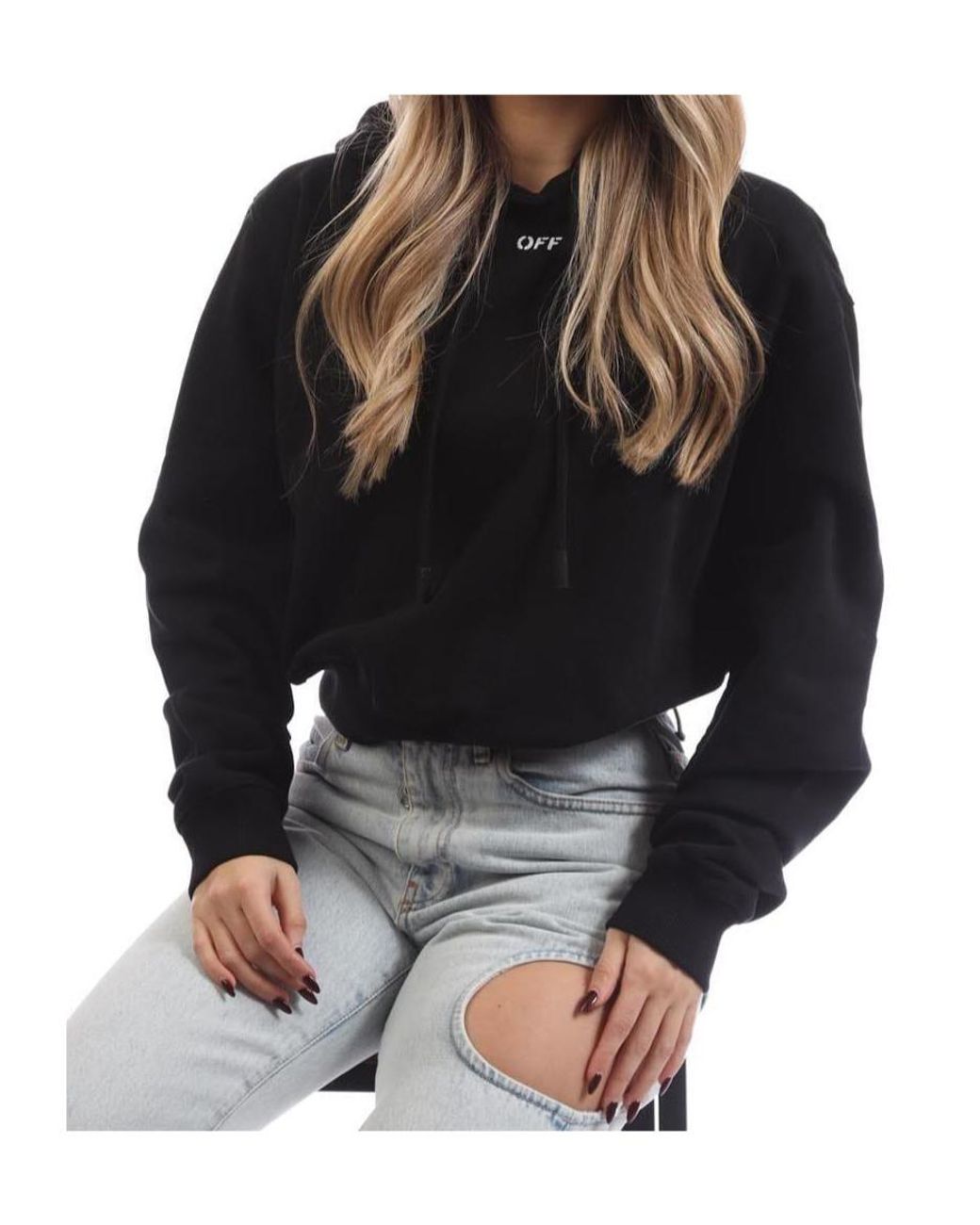 Off-White c/o Virgil Abloh Black Off Stamp Cropped Hoodie