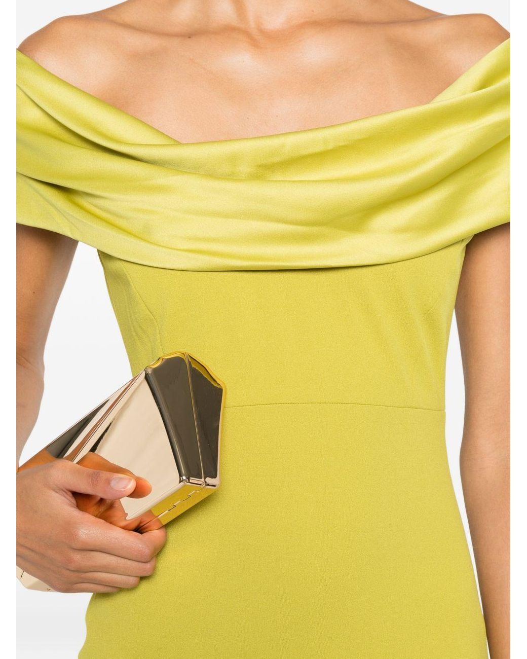 Solace London Yellow Off-Shoulder Draped Sleeveless Maxi Dress