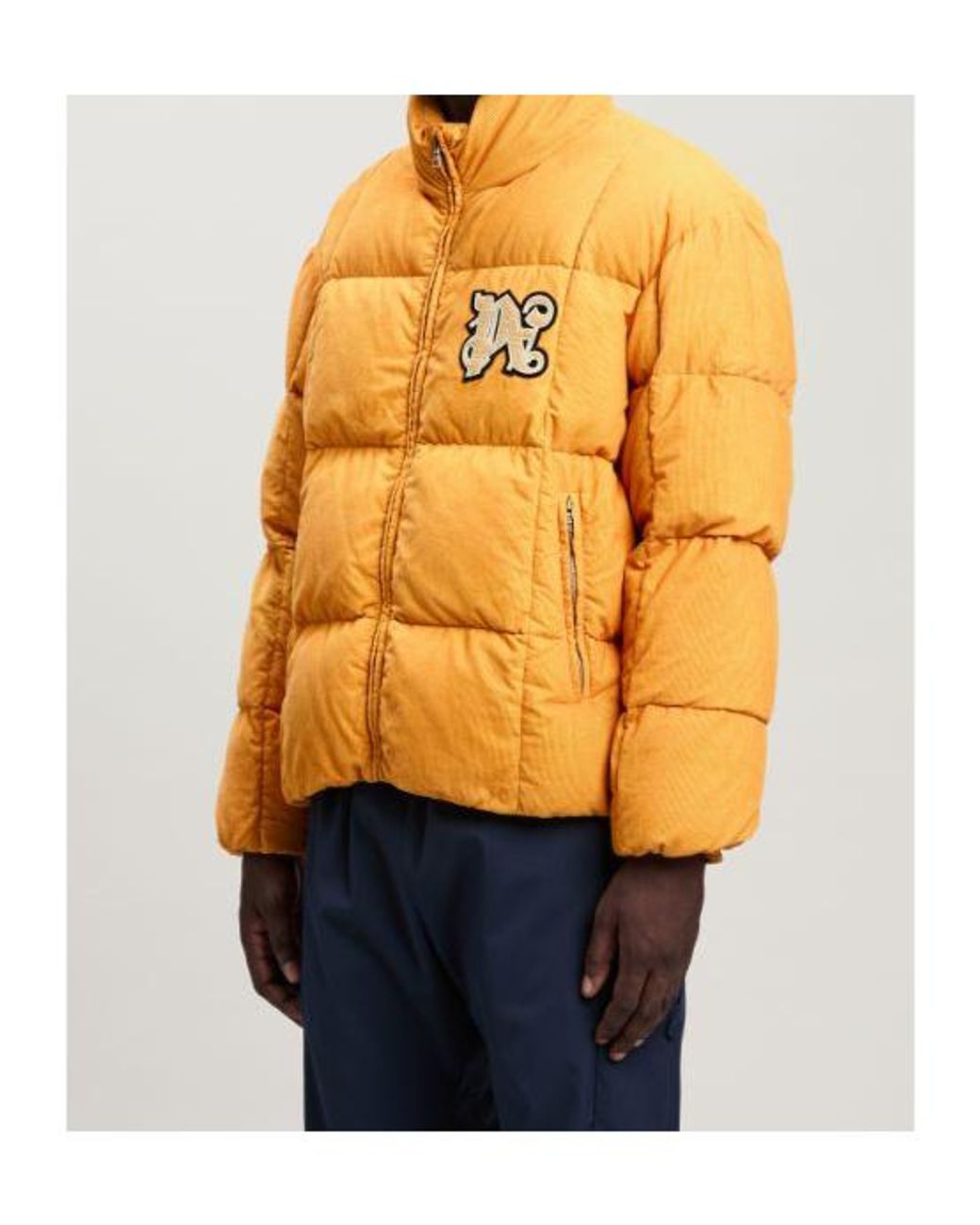 Palm Angels Yellow Zip-Up High Neck Puffer Jacket for men