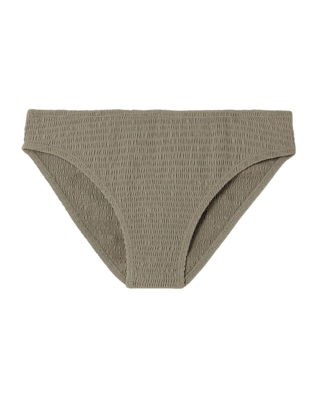 Totême Gray Mid-Rise Smocked Bikini Bottoms