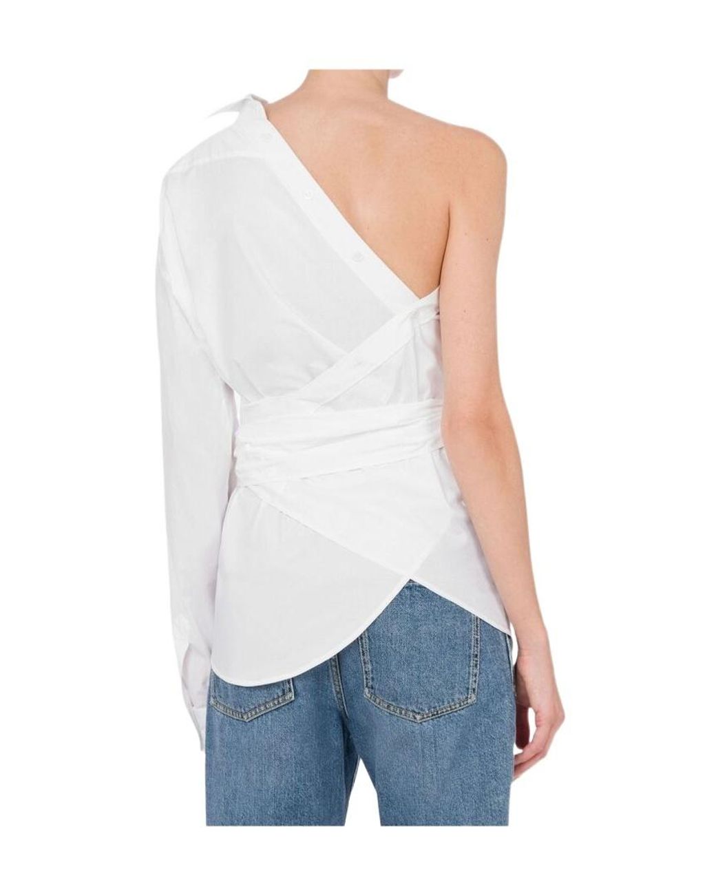 Moschino White One-Shoulder Stretch Poplin Shirt