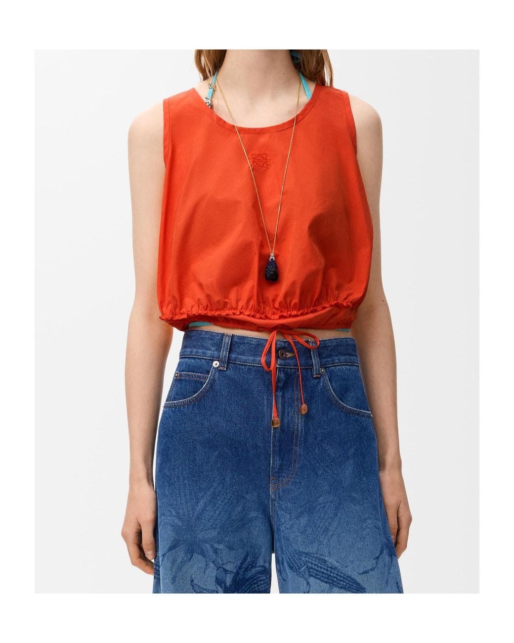 Loewe Red Drawstring Waist Crewneck Top