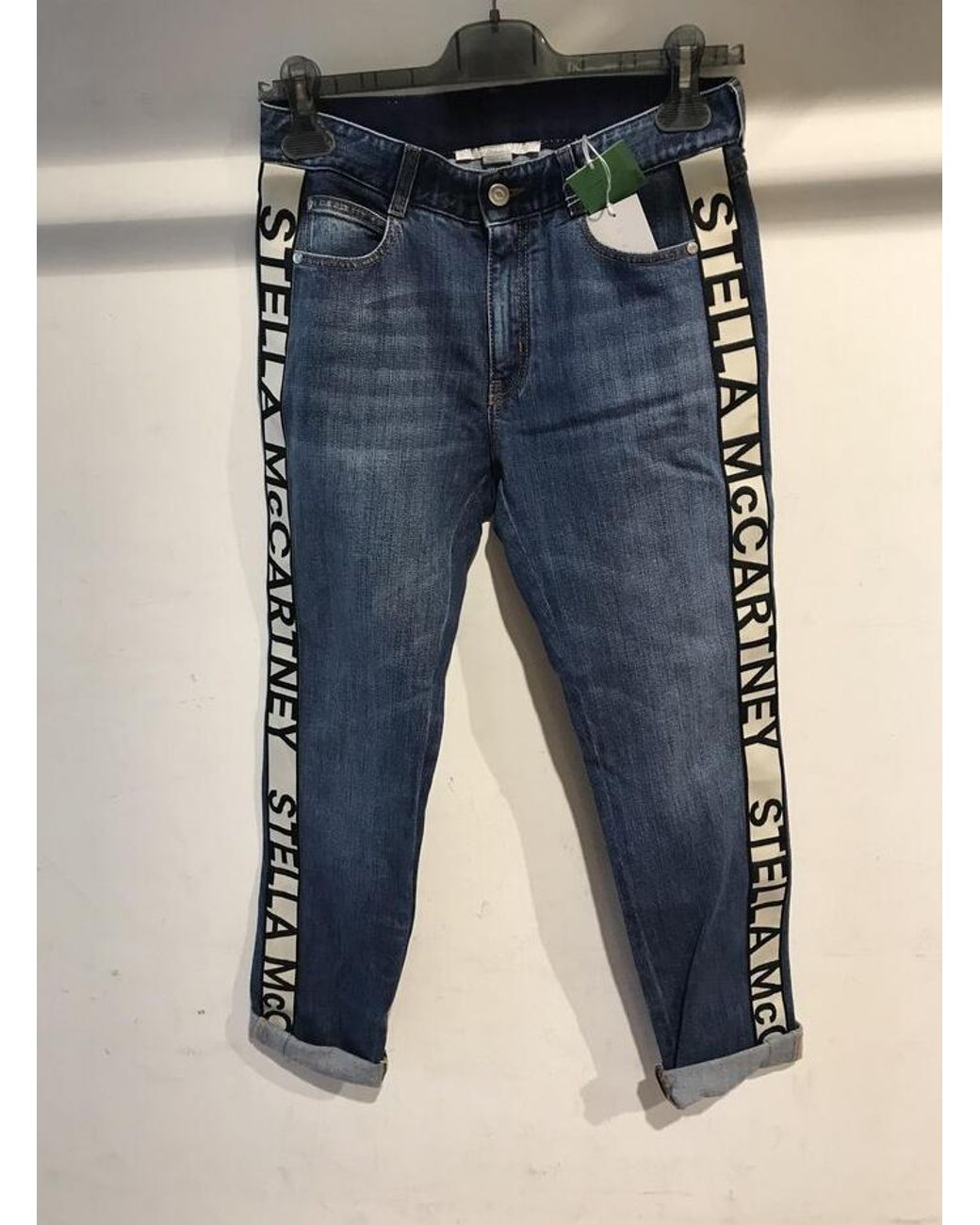 Stella McCartney Blue Logo-Stripe Cropped Jeans