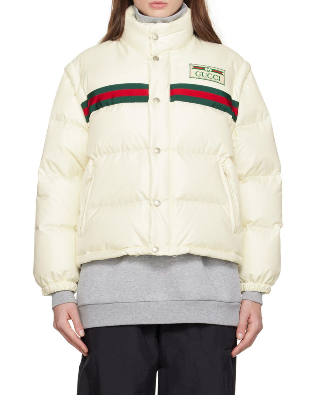Gucci White Logo-Patch Padded Bomber Jacket