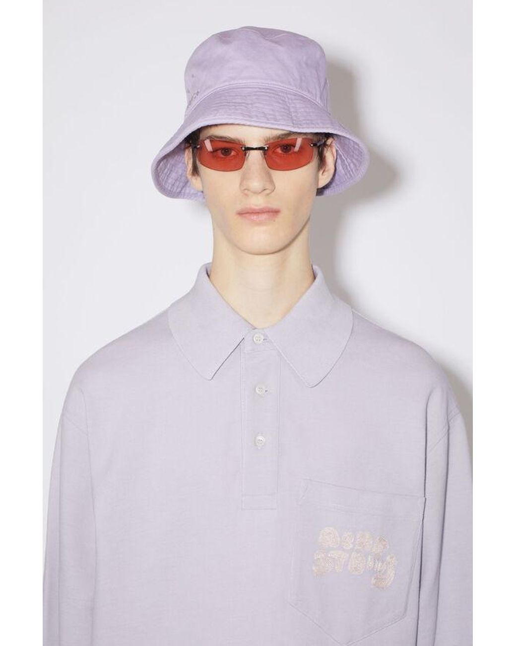 Acne Purple Logo Embroidered Polo Shirt for men
