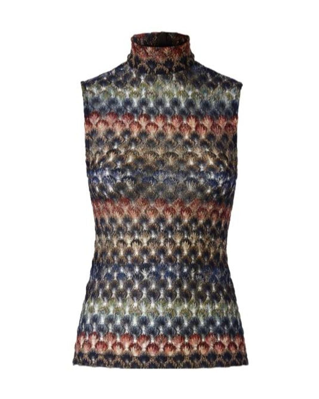 Missoni Black Sleeveless Viscose Lamé Top With Lace Motif