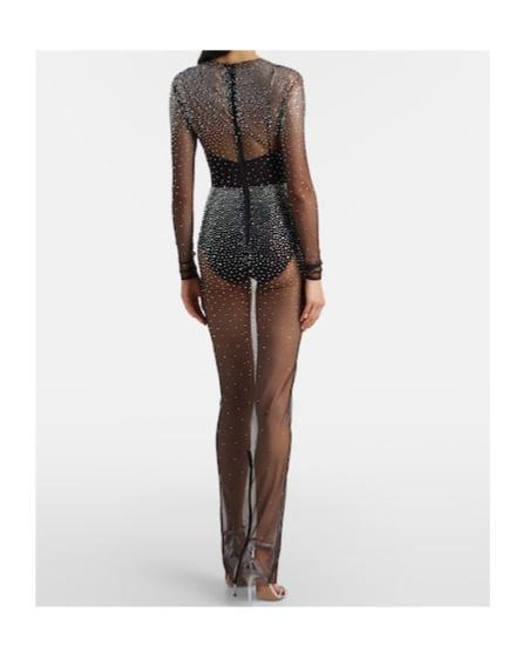 Alex Perry Gray Crystal-Embellished Mesh Maxi Dress