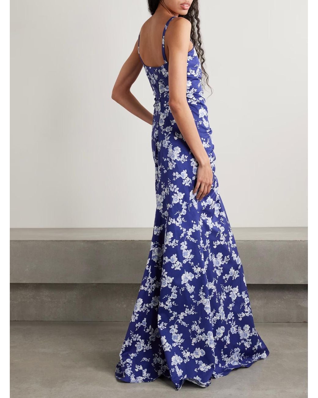 Carolina Herrera Blue Pleated Floral Print Dress