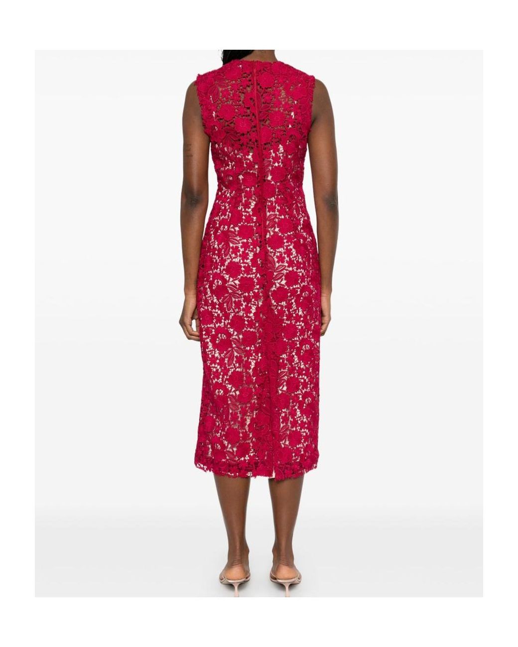P.A.R.O.S.H. Red P.A.R.O..H. Peonia Floral Lace Midi Dress