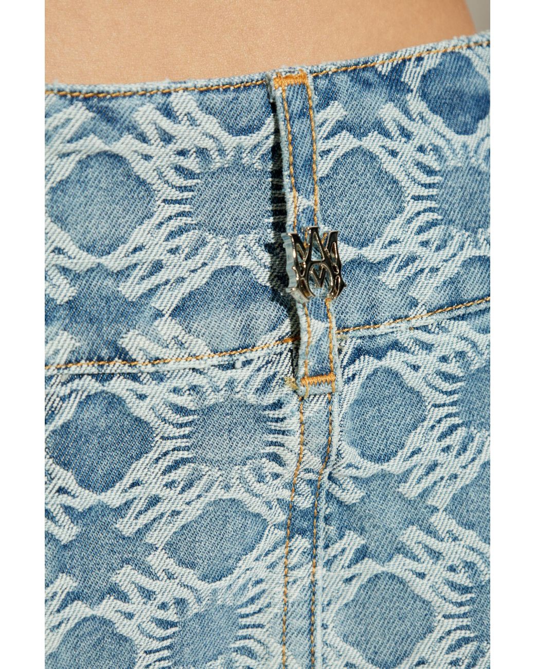 Amiri Blue Patterned Denim Skirt
