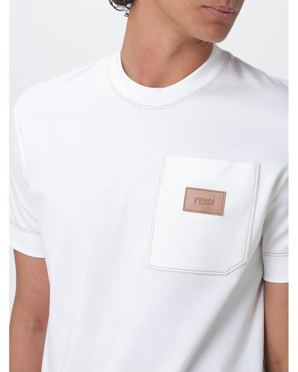 Fendi White Logo Patch Crewneck T-Shirt for men