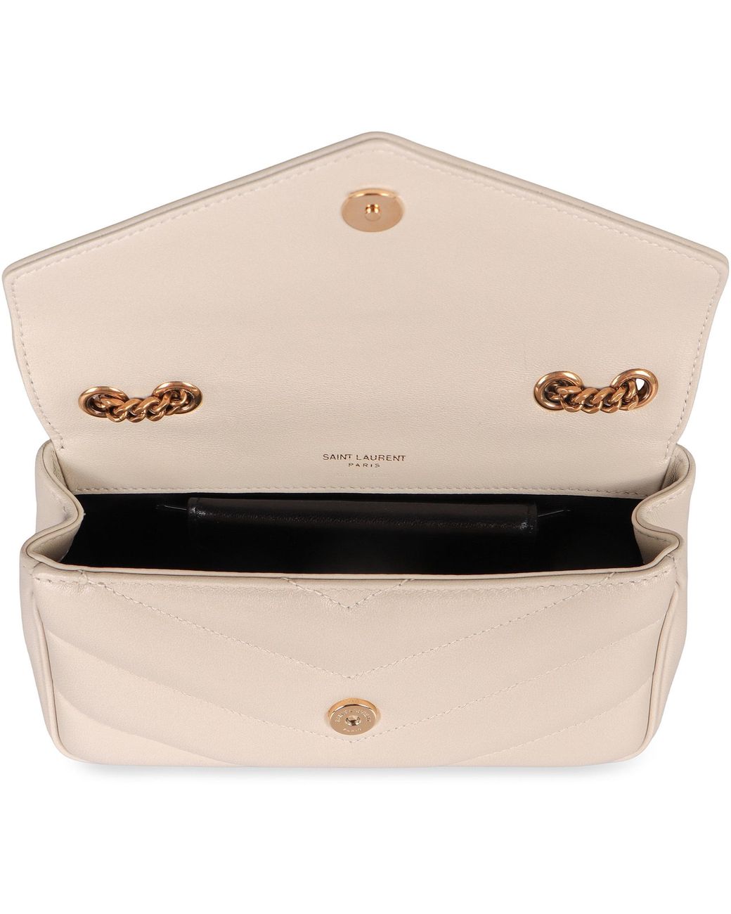 Saint Laurent Natural Mini Loulou Quilted Shoulder Bag