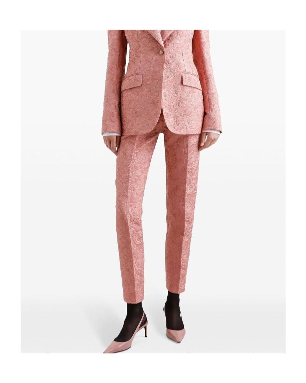 Dolce & Gabbana Pink Tailored Quilted Floral Jacquard Pants