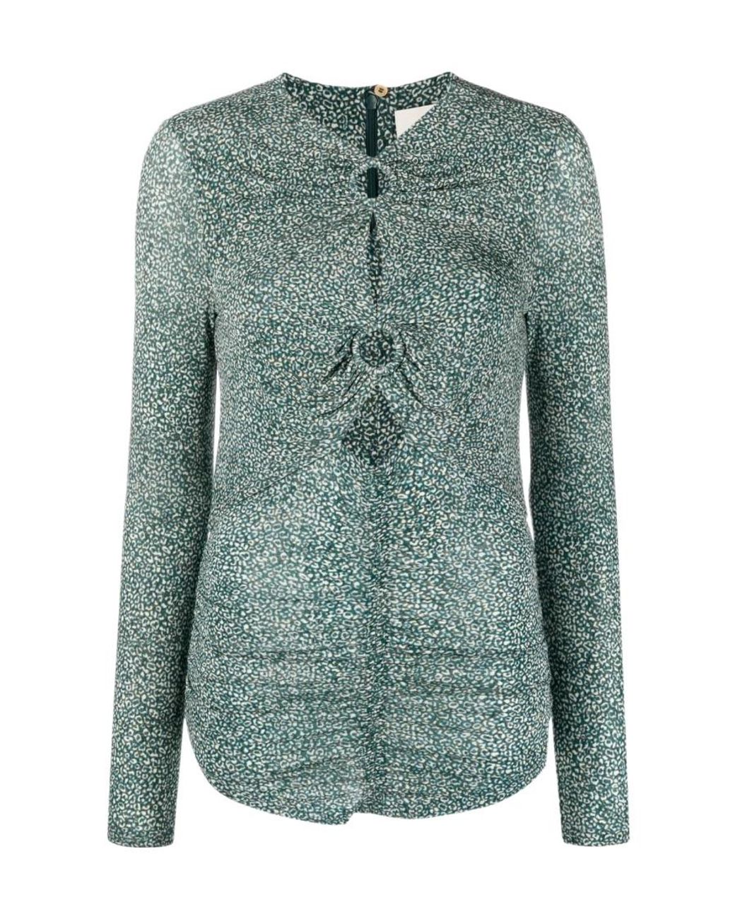 Isabel Marant Green Animal-Print Cut-Out Top