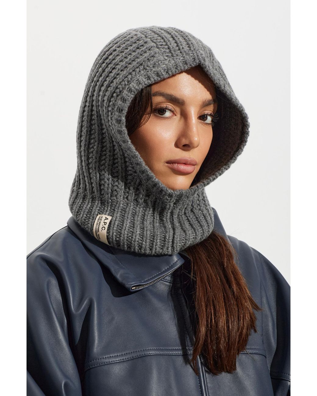 A.P.C. Black Ribbed Knit Hood for men