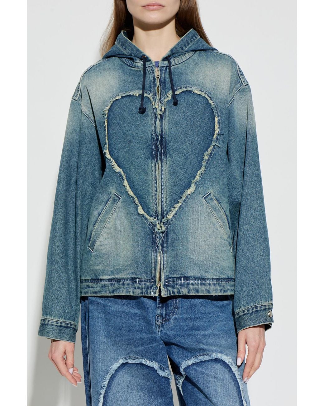 Carne Bollente Blue Heart Hooded Denim Jacket for men