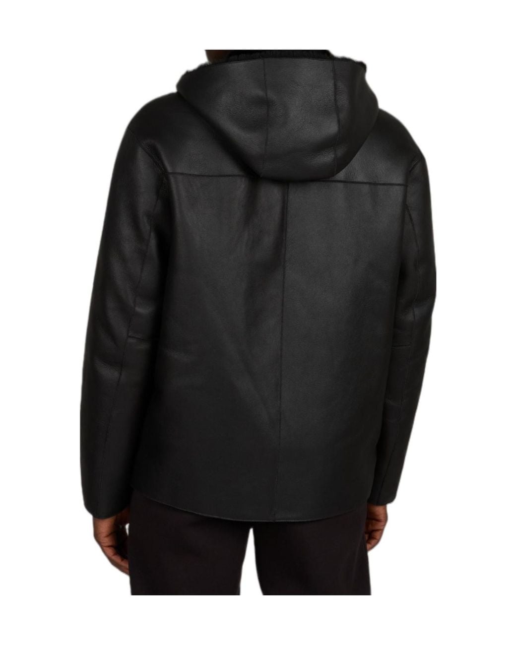 Emporio Armani Black Long-Sleeved Leather Jacket for men